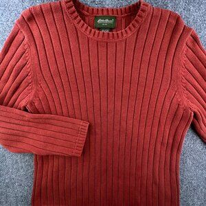 Eddie Bauer Sweater Mens Large Orange Pullover Long Sleeve Ribbed Cotton Adult